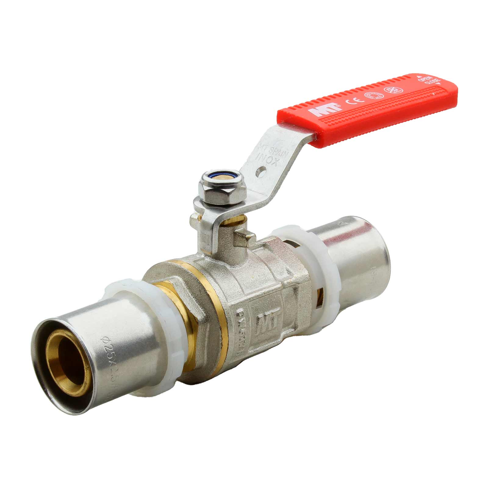 Multilayer Press Ball Valve Ergonomic Stainless Steel Handle Color Red