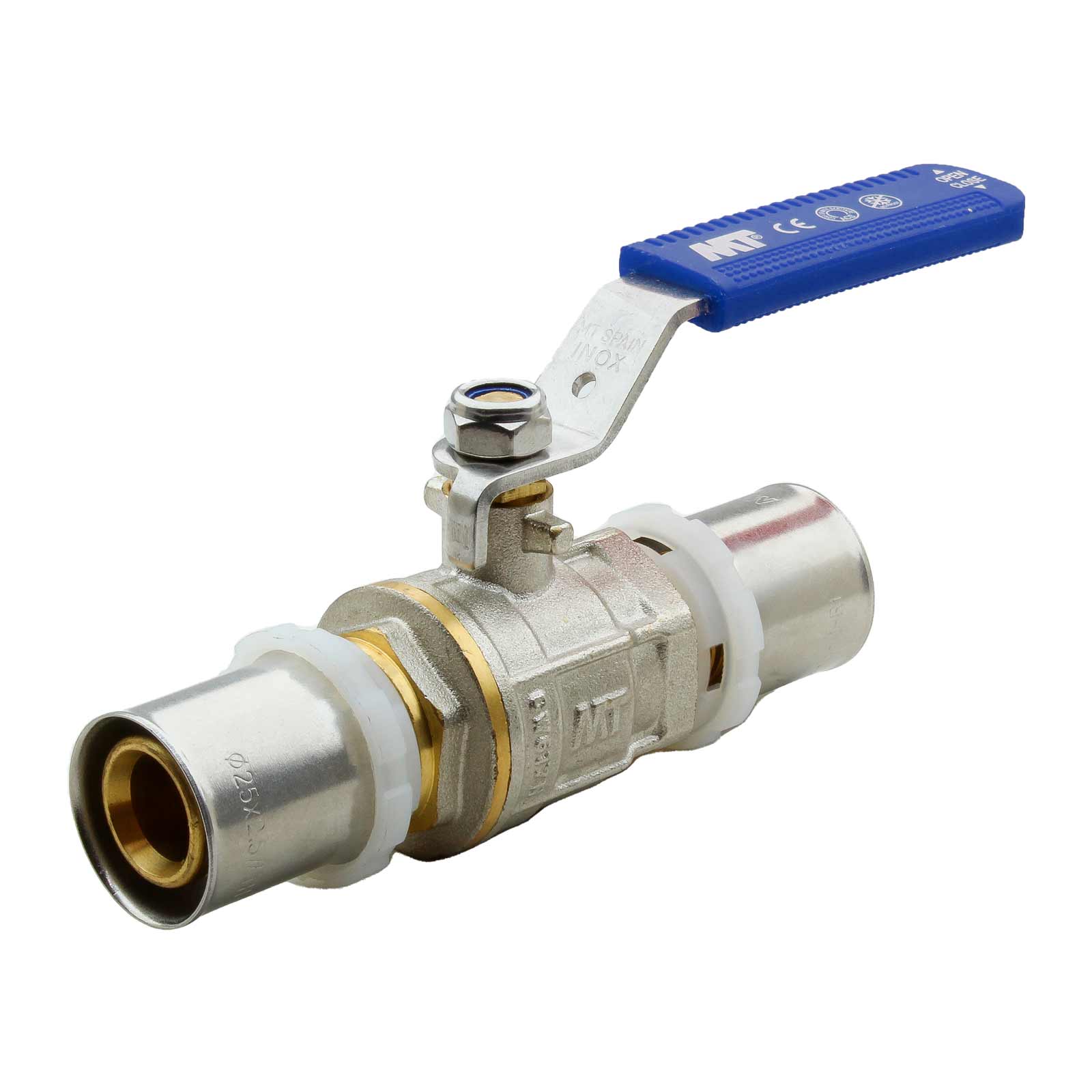 Multilayer Press Ball Valve Ergonomic Stainless Steel Handle Color Blue
