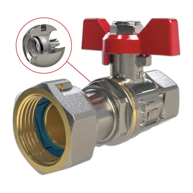 Check Ball Valve PN16 F-F Red Butterfly Handle 1/2" X LN3/4"