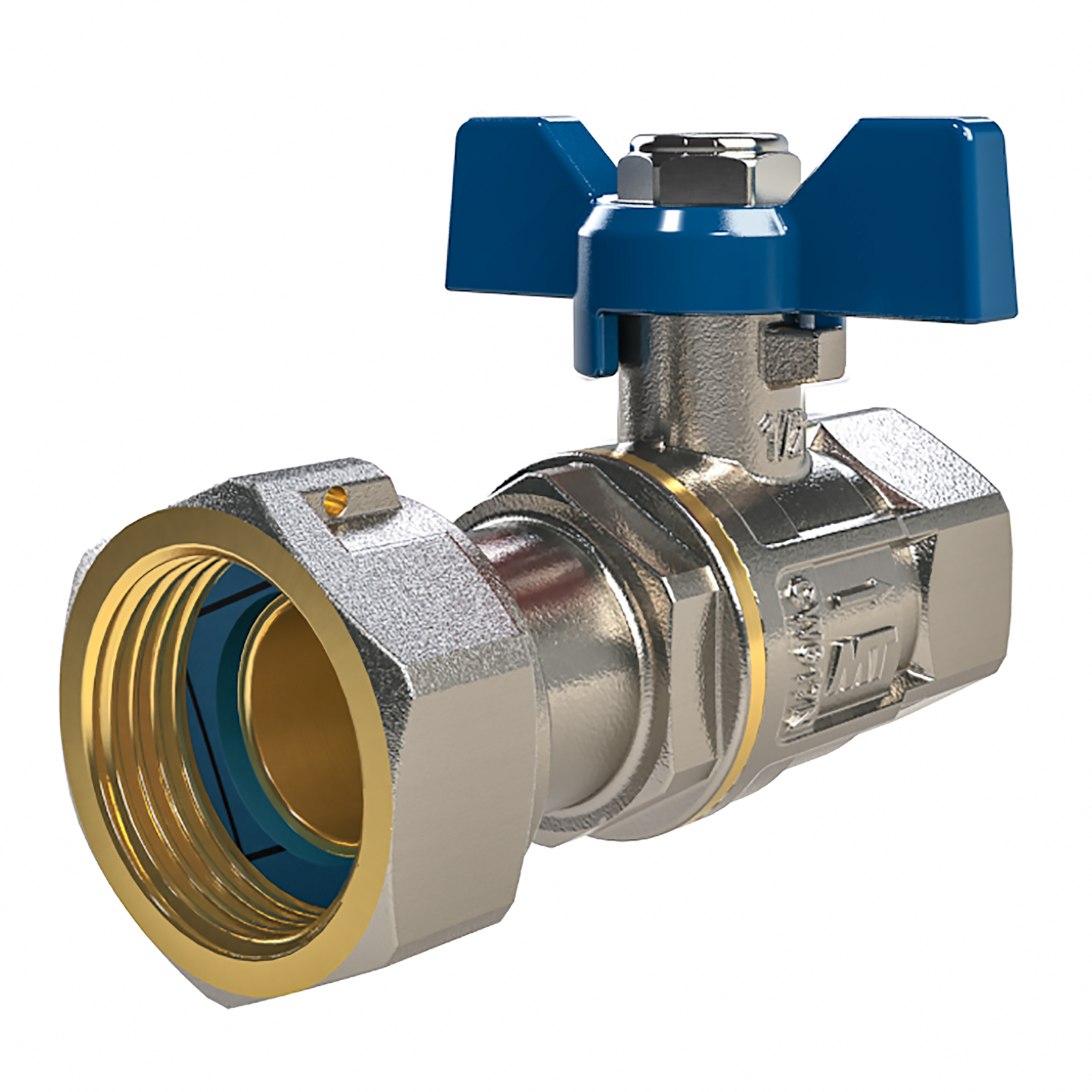 F-F Check Ball Valve PN16 With Loose Nut Connector And Butterfly Handle Color Blue