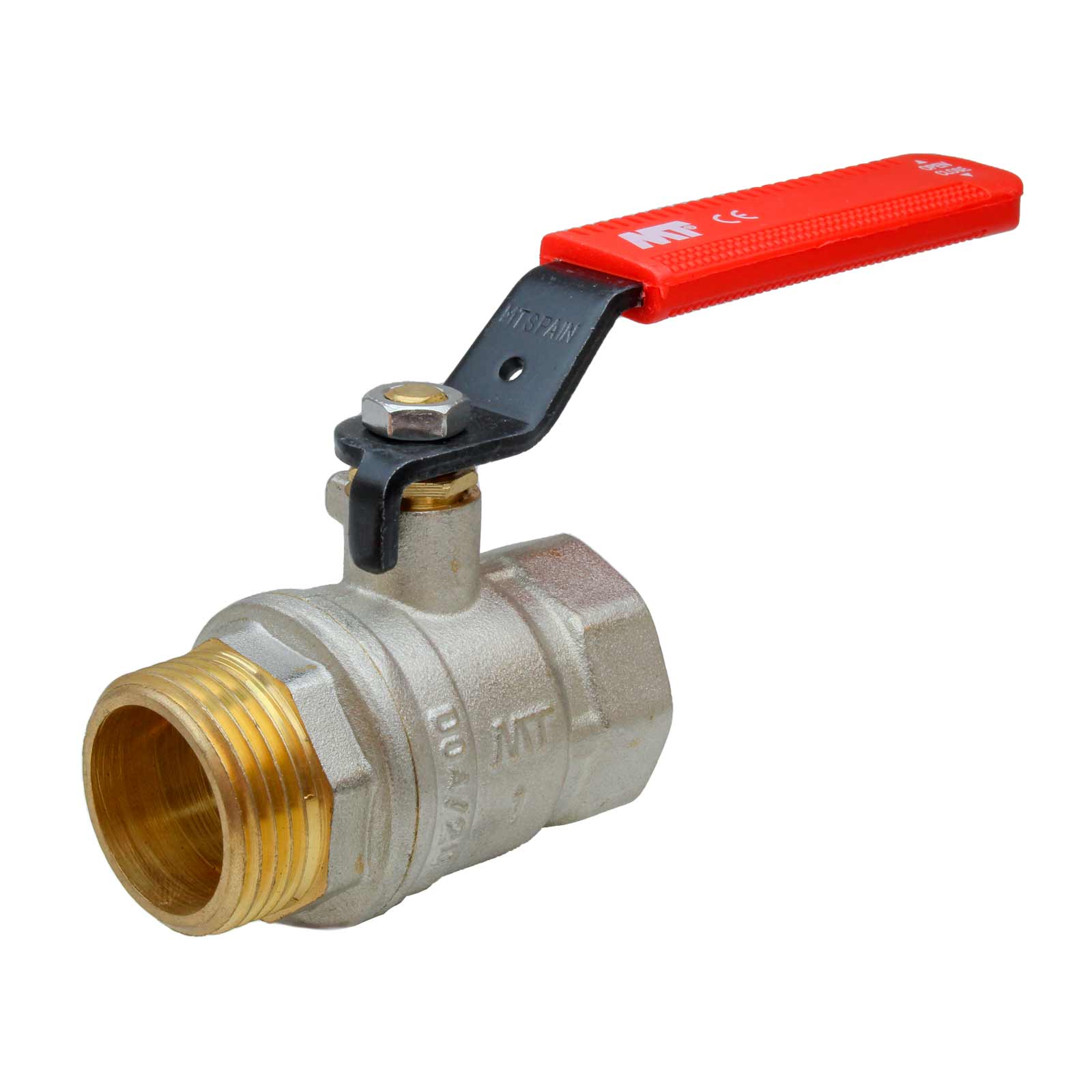 M-F Brass Ball Valve PN-25 Red Ergonomic Carbon Steel Handle