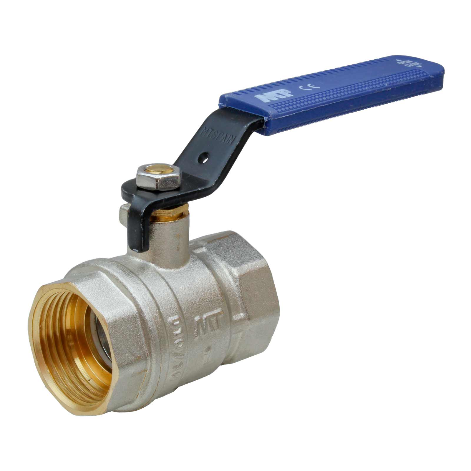 F-F Brass Ball Valve PN-25 Blue Ergonomic Carbon Steel Handle