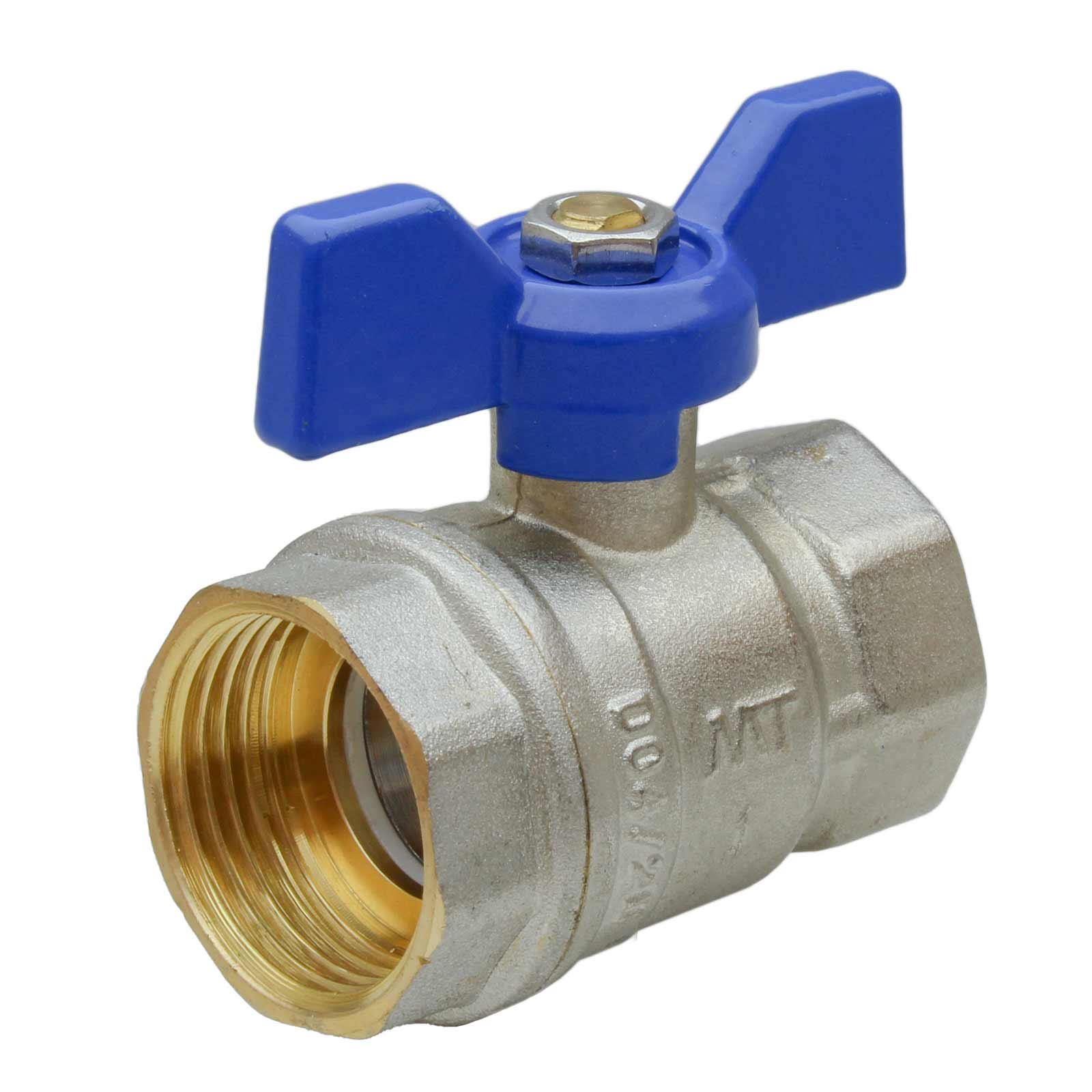 F-F Ball Valve PN-25 with Blue Butterfly Handle 1/2"