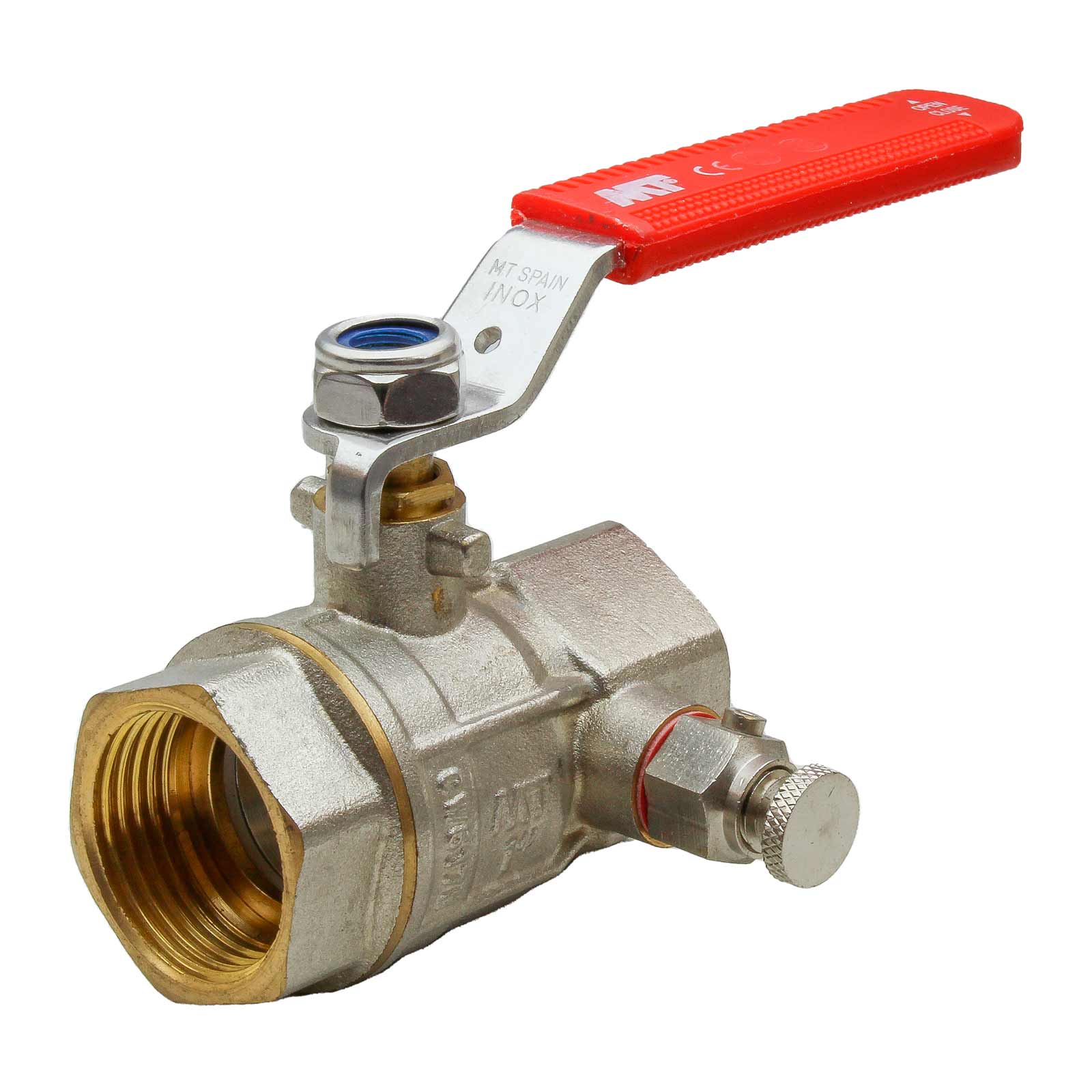 Ball Valve PN25 F-F 2 Outlets Carbon Steel Red Handle 1/2"