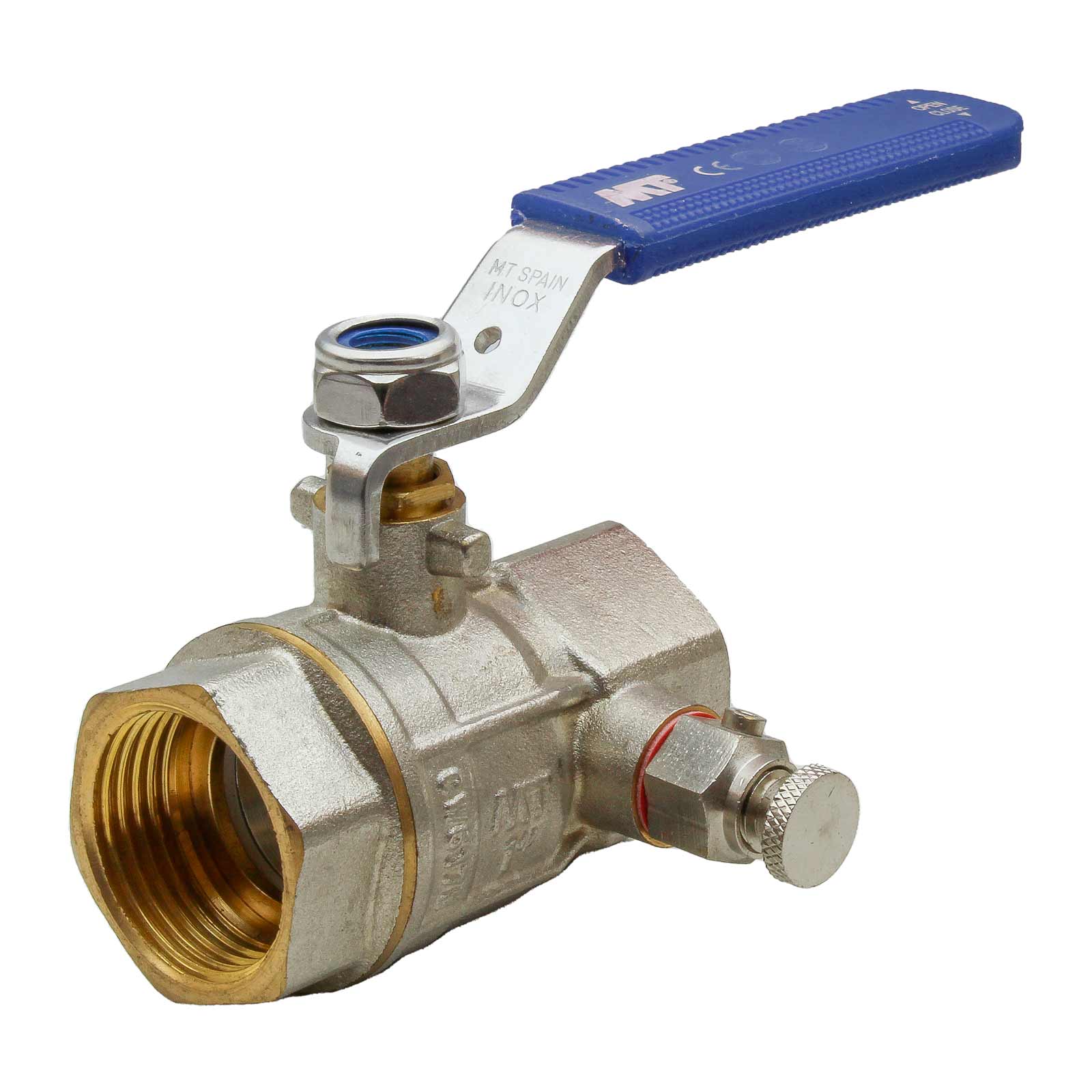 F-F PN25 Ball Valve With Double Outlet And Stainless Steel Handle Color Blue