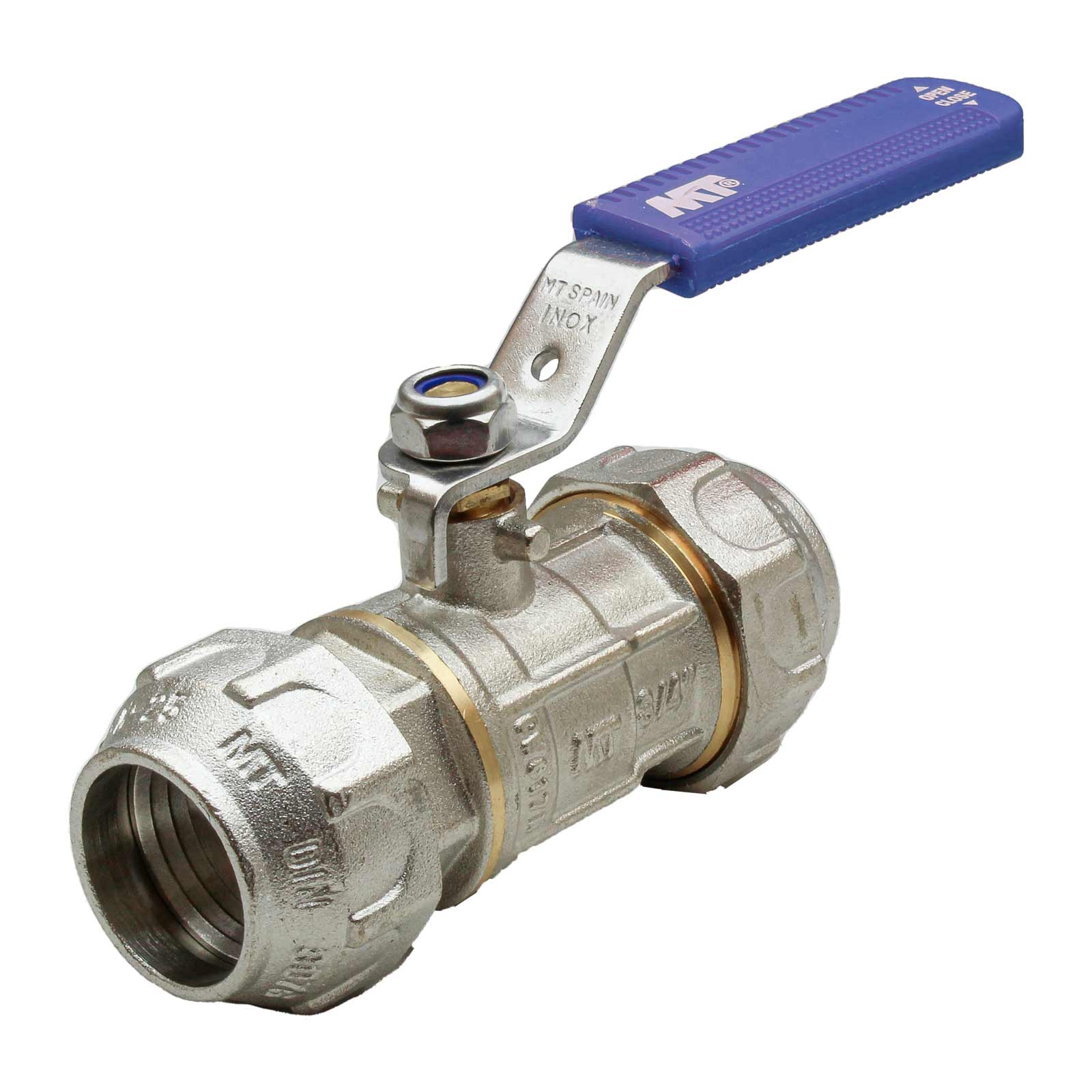 PE-PE PN30 Ball Valve Compression Connection for Polyethylene Pipe With Ergonomic Stainless Steel Handle Color Blue