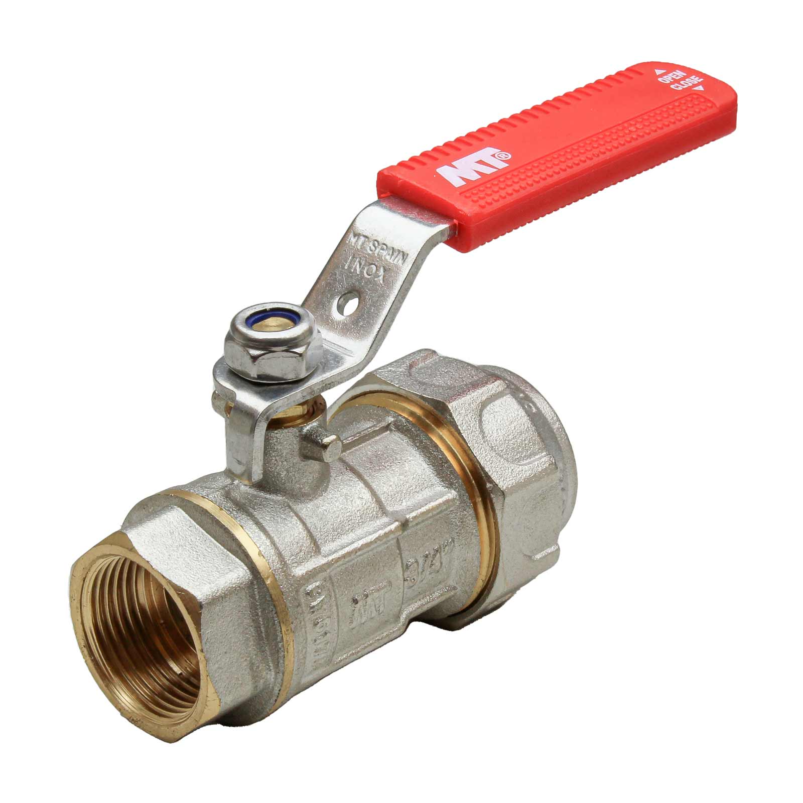 PE-F PN30 Ball Valve Compression Connection for Polyethylene Pipe With Ergonomic Stainless Steel Handle Color Red