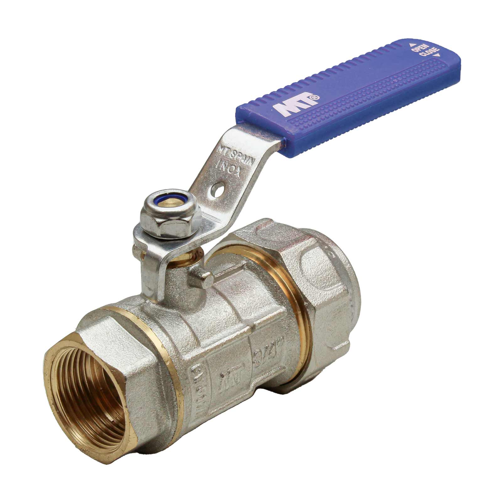 PE-F PN30 Ball Valve Compression Connection for Polyethylene Pipe With Ergonomic Stainless Steel Handle Color Blue