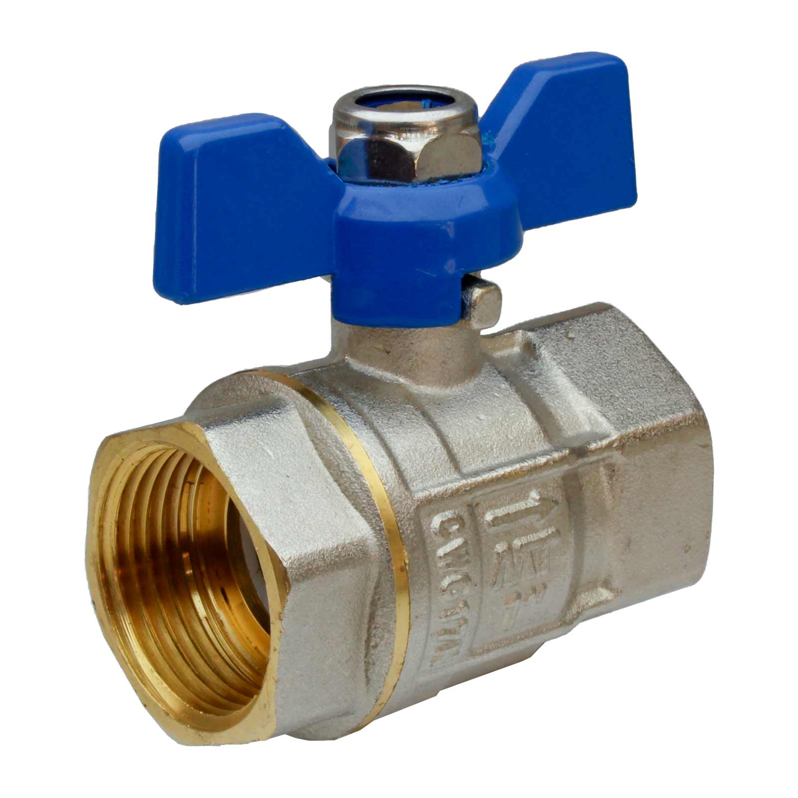 F-F Brass Ball Valve PN-30 Full Bore with Blue Butterfly Han