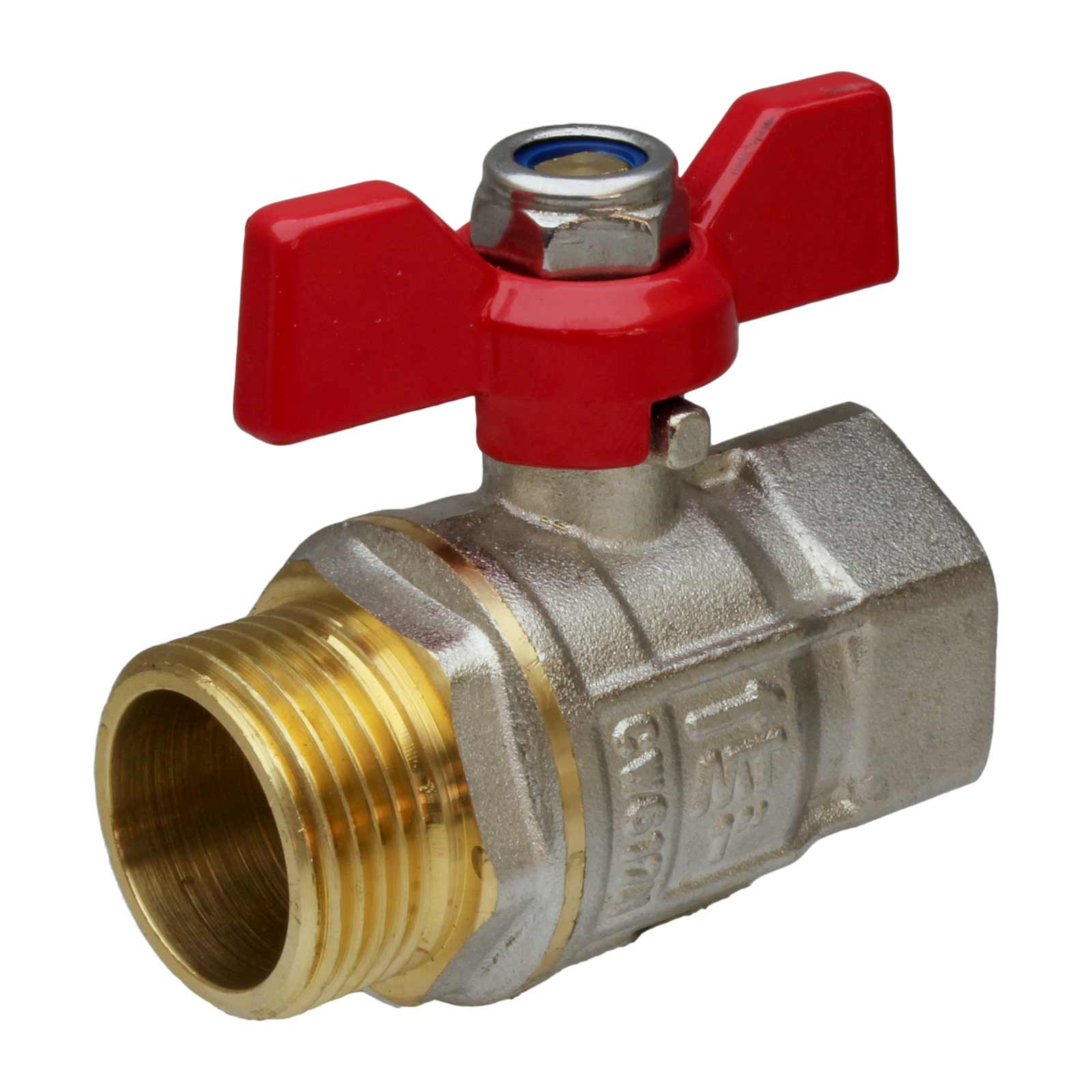 M-F Brass Ball Valve PN-30 Full Bore with Red Butterfly Hand