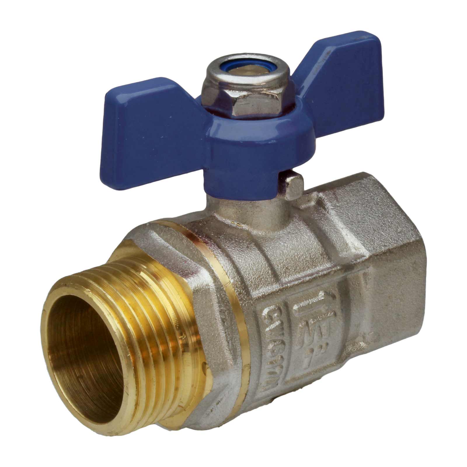 M-F Brass Ball Valve PN-30 Full Bore with Blue Butterfly Han