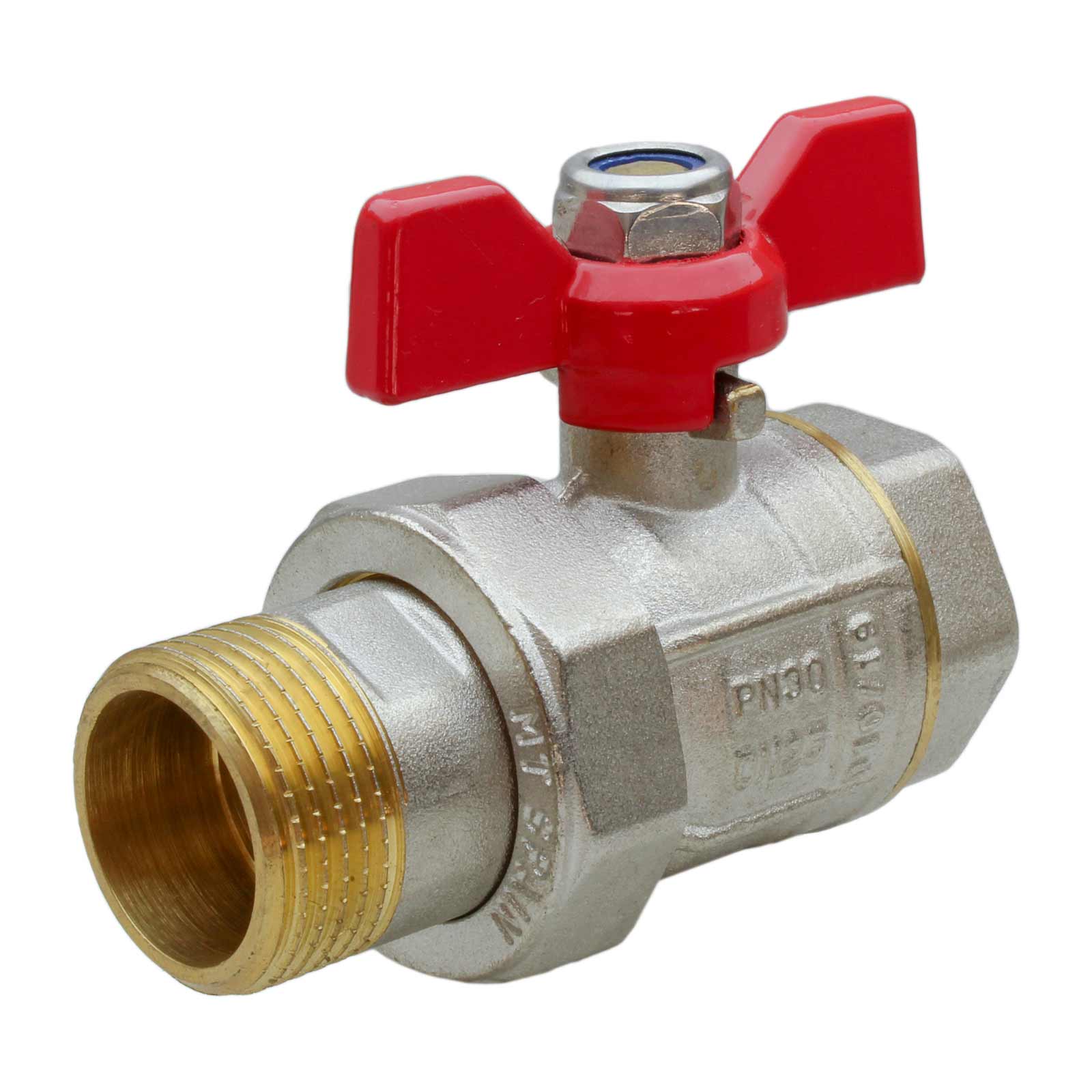 M-F PN30 Two-Piece Ball Valve Butterfly Handle Color Red