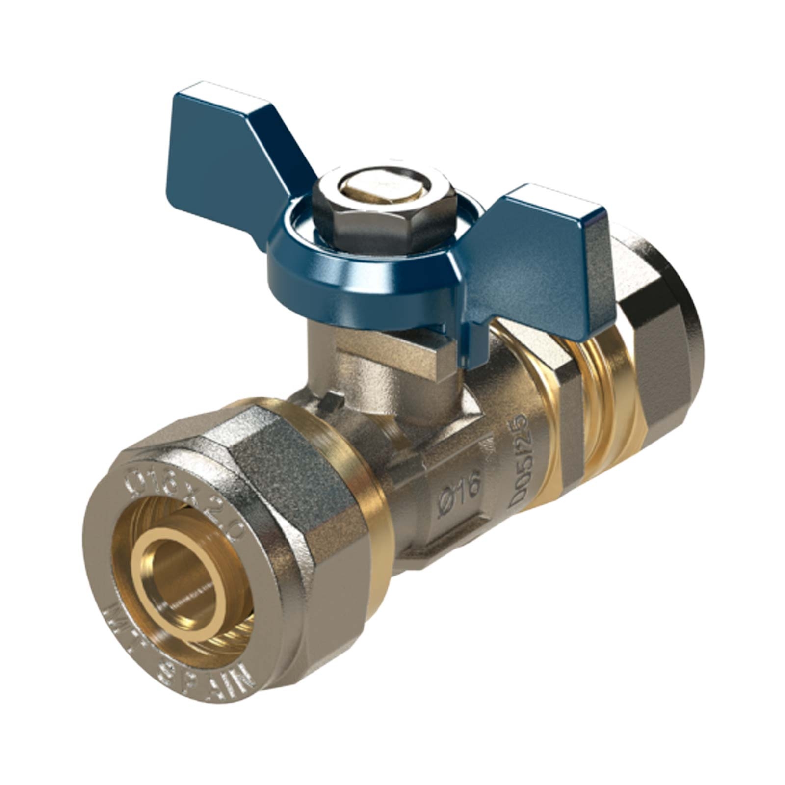 Multilayer Compression Connectors Ball Valve With Butterfly Handle Color Blue