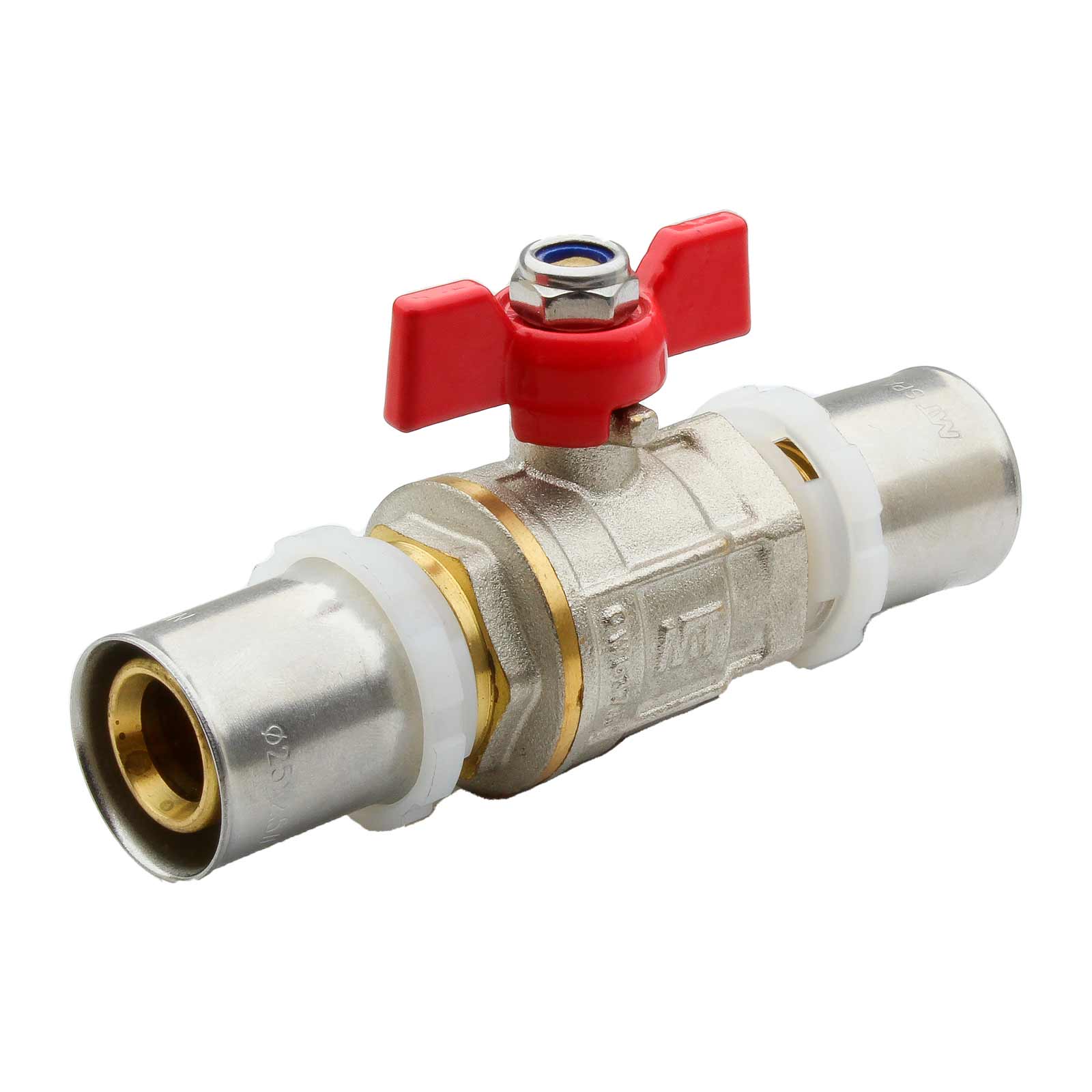 Multilayer Press Connectors Ball Valve With Butterfly Handle Color Red