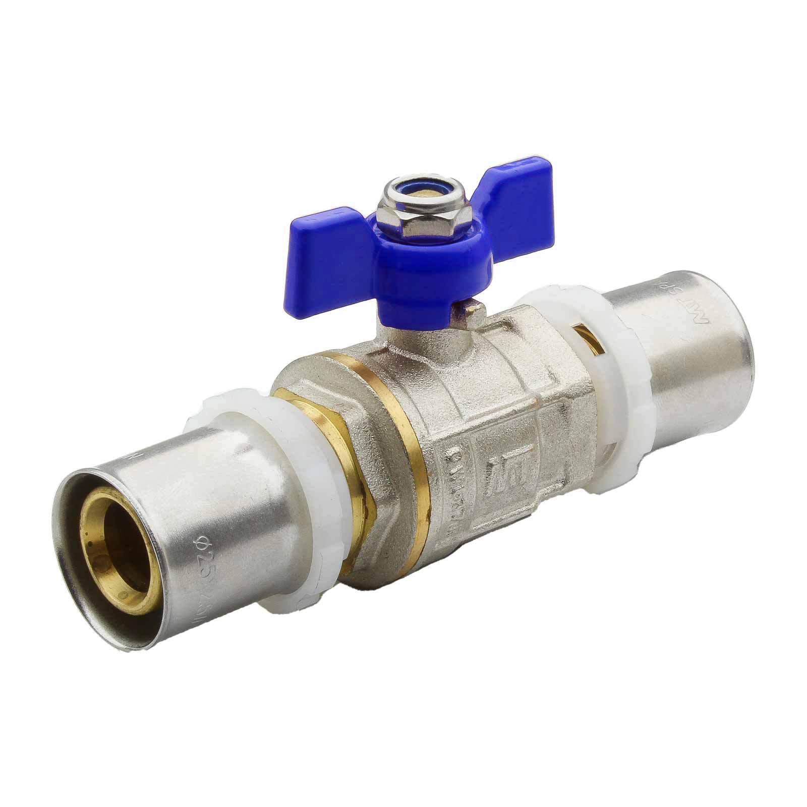 Multilayer Press Connectors Ball Valve With Butterfly Handle Color Blue