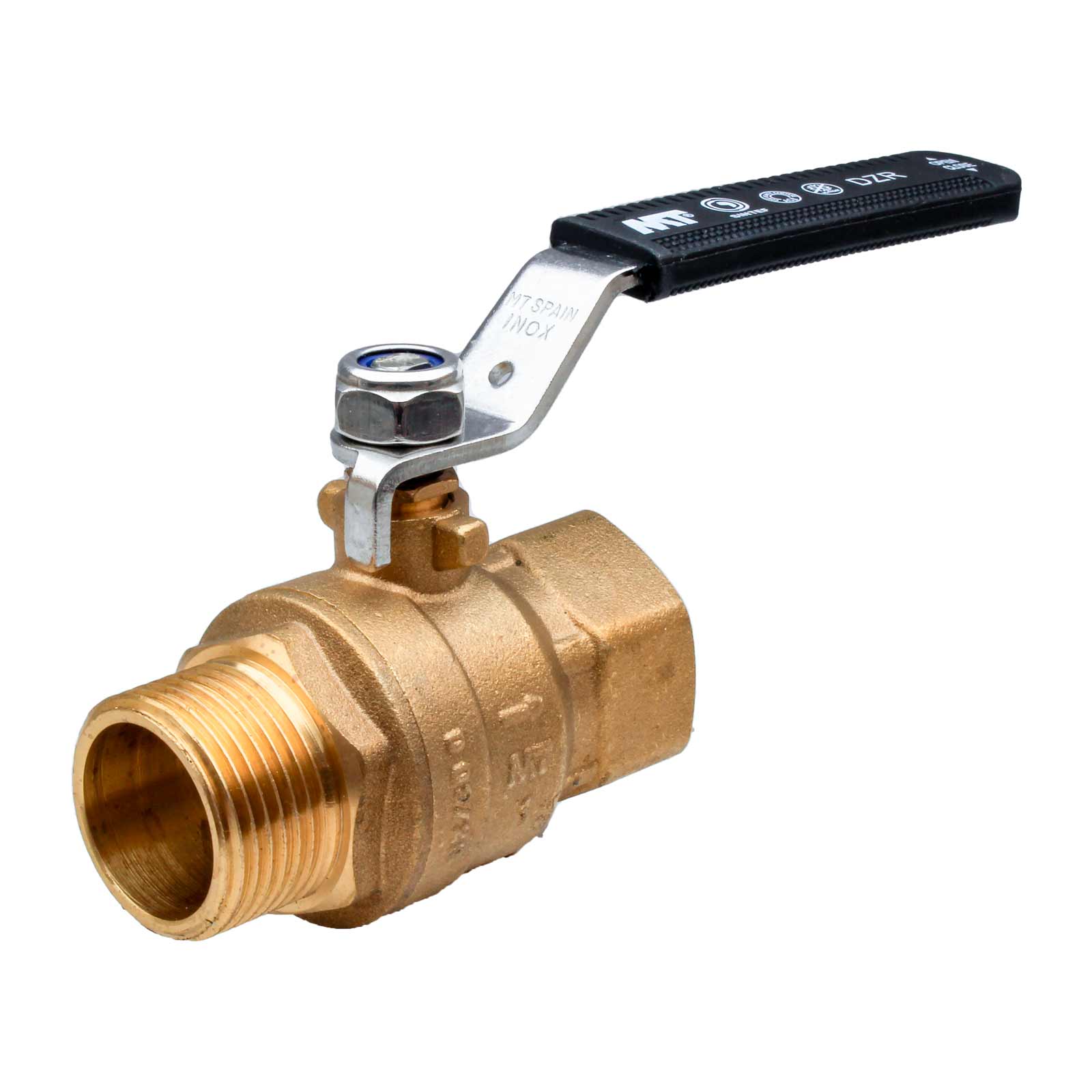 M-F DZR Brass Ball Valve PN40 With Black Ergonomic Stainless Steel Handle