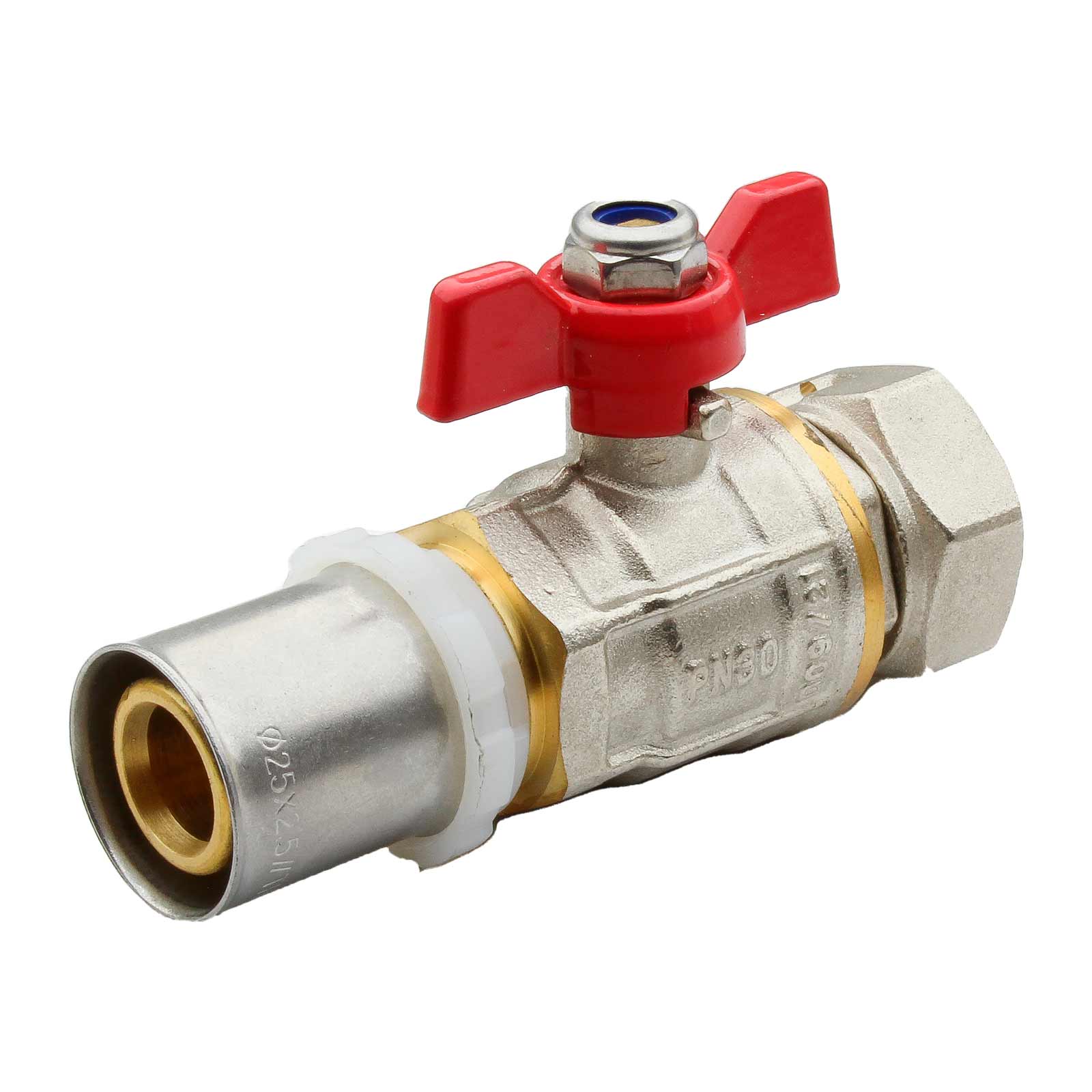 Multilayer Press Ball Valve PN30 Loose Nut With Butterfly Handle Color Red