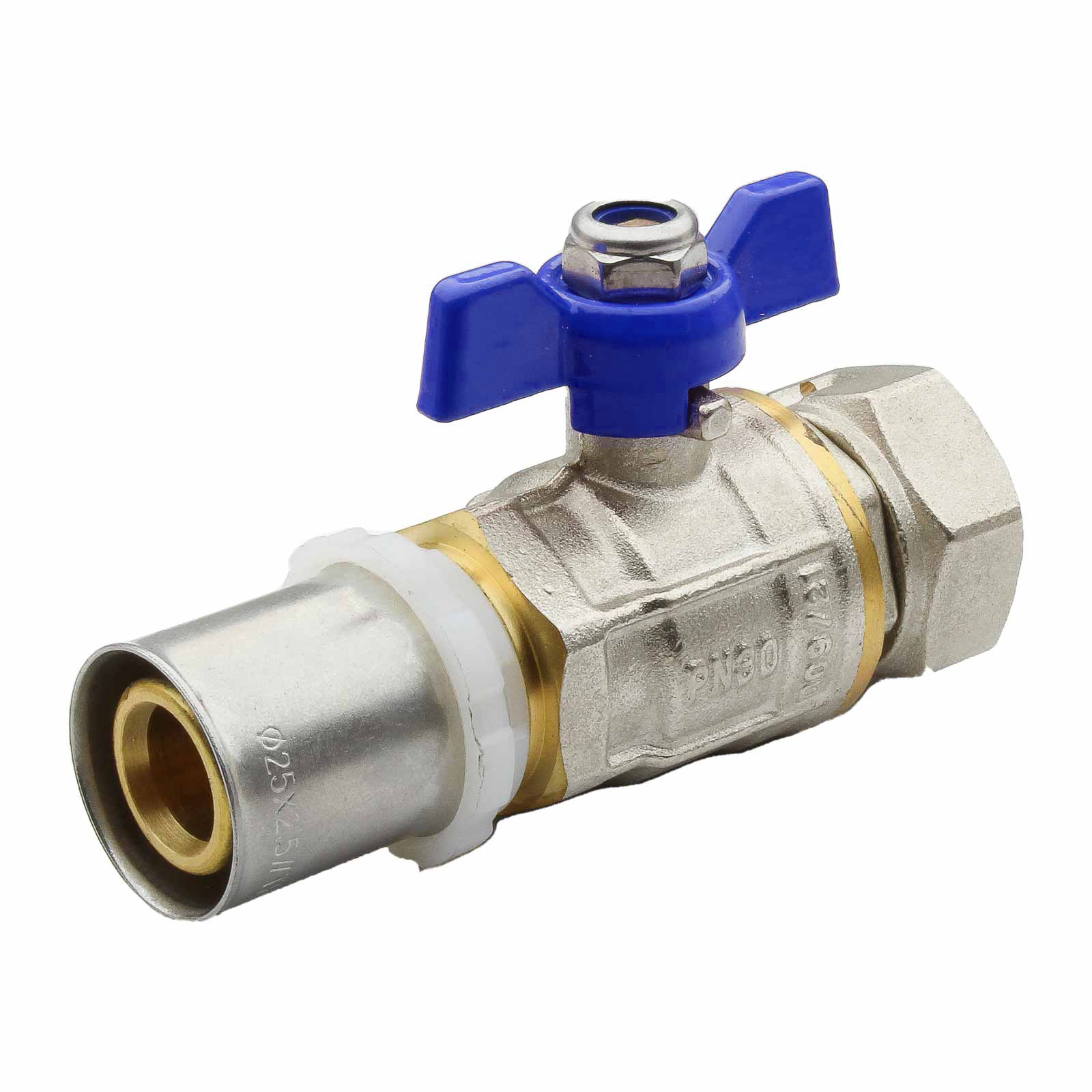 Multilayer Press Ball Valve PN30 Loose Nut With Butterfly Handle Color Blue