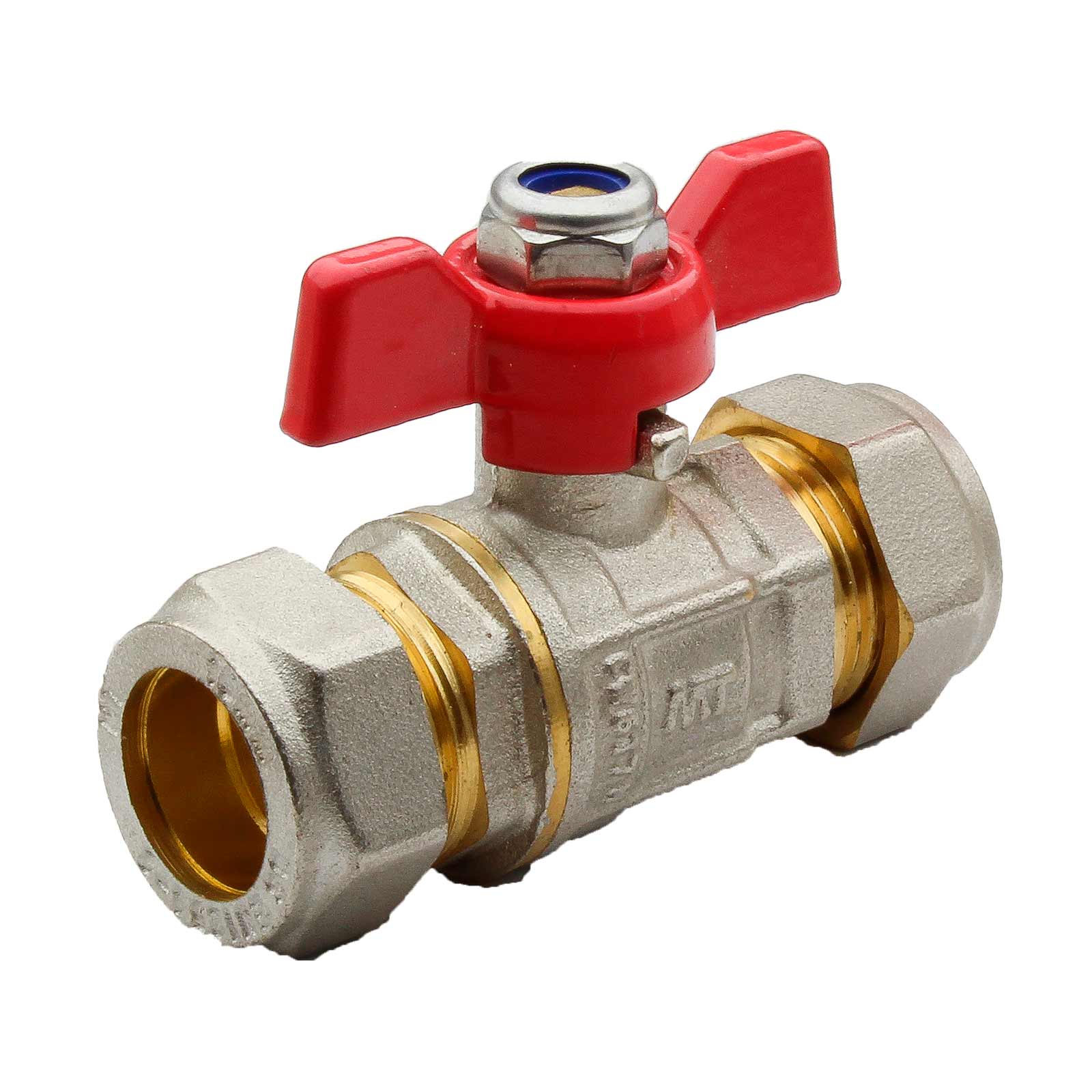 PN30 Ball Valve Compression Connection With Butterfly Handle Color Red