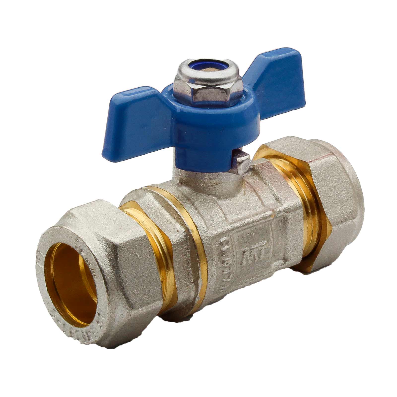 PN30 Ball Valve Compression Connection With Butterfly Handle Color Blue
